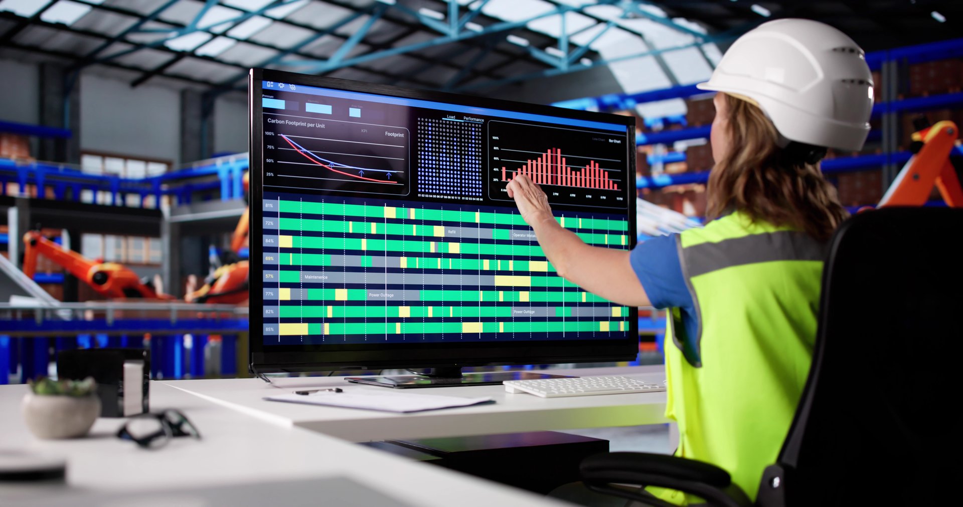 Female Operator Controls Cargo Ship Export Process With SCADA System