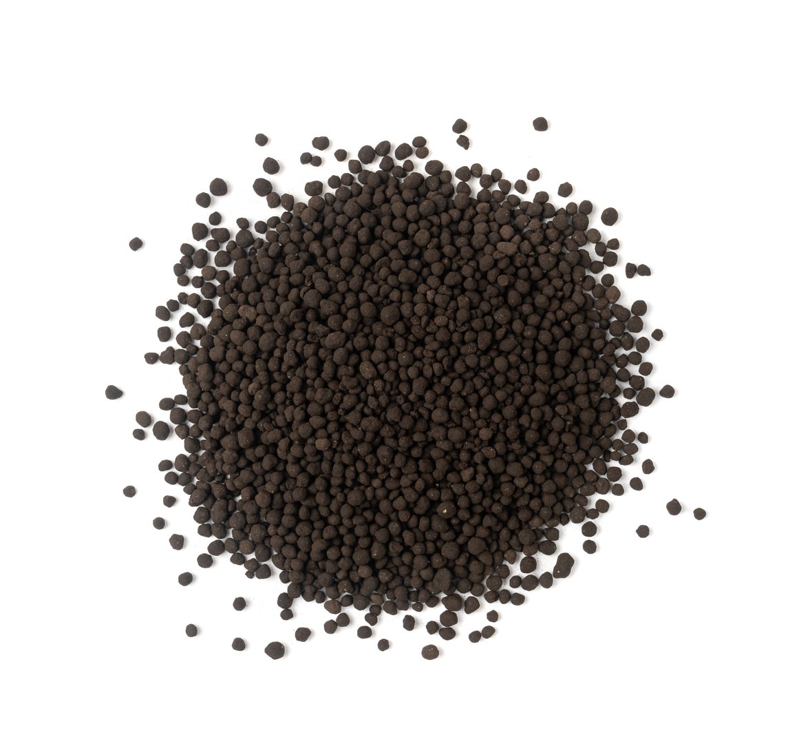 Granular Aquarium Soil Isolated, Natural Fish Tank Substrate, Black Organic Topsoil, Earth with Fertilizers, Soft Porous Granular Soil Suitable for Indoor Plants on White Background