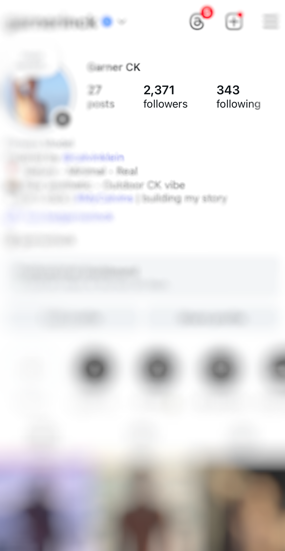 Instagram profile after professional branding showing 2,371 followers in 60 days