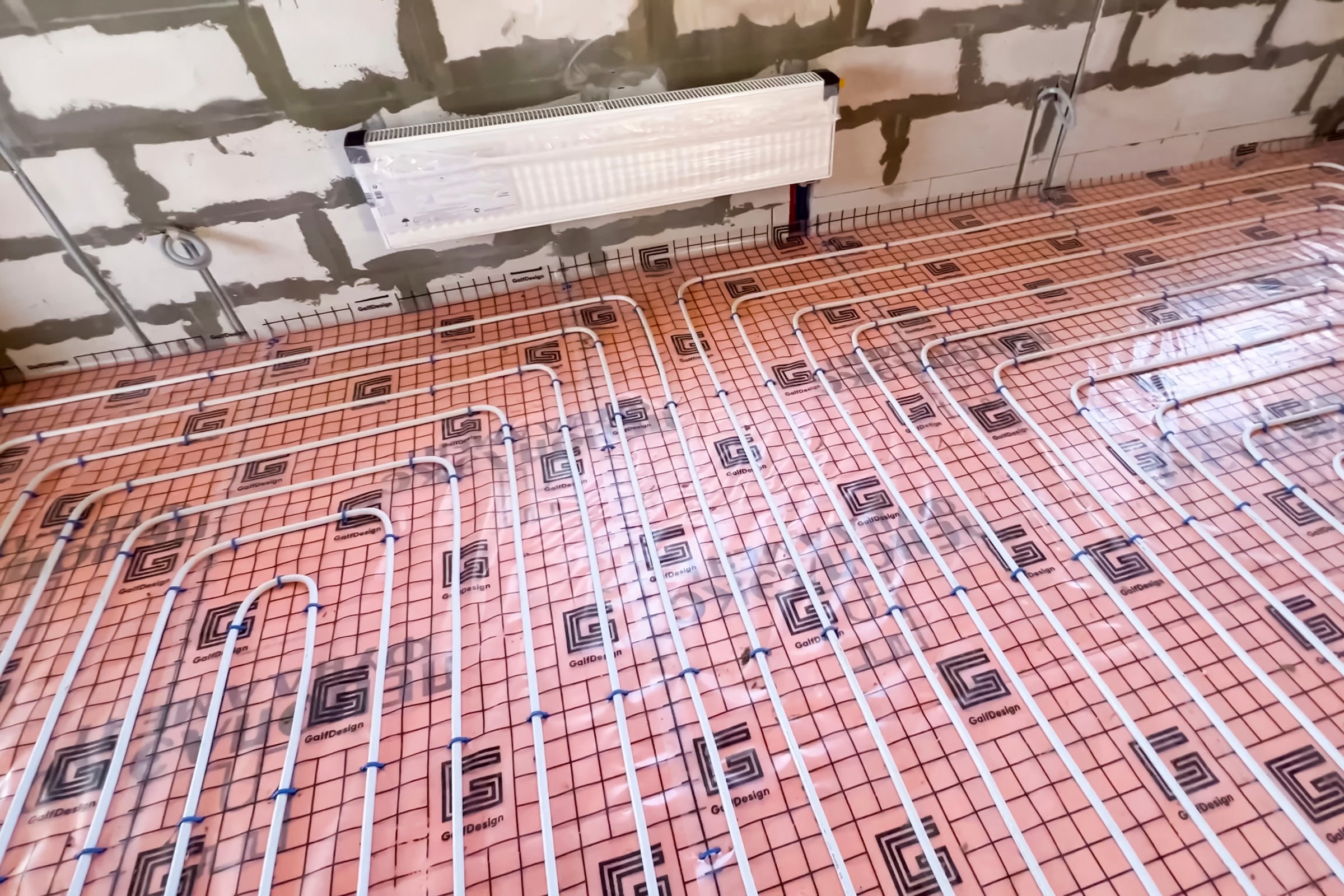 Astana, Kazakhstan 23 May 2024 - Underfloor heating system. Installation of underfloor heating.