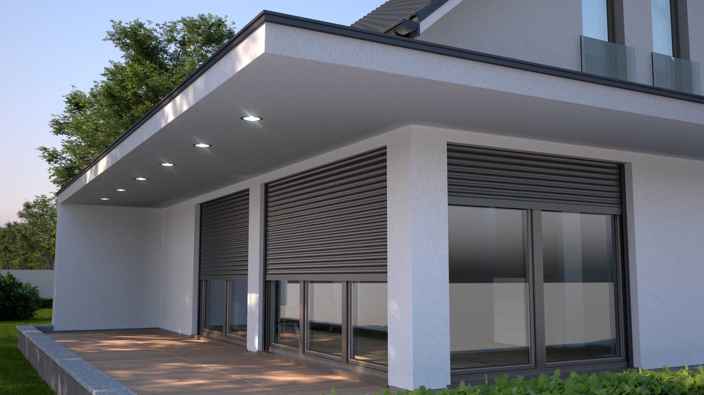 House with window and shutter roller - render 3d