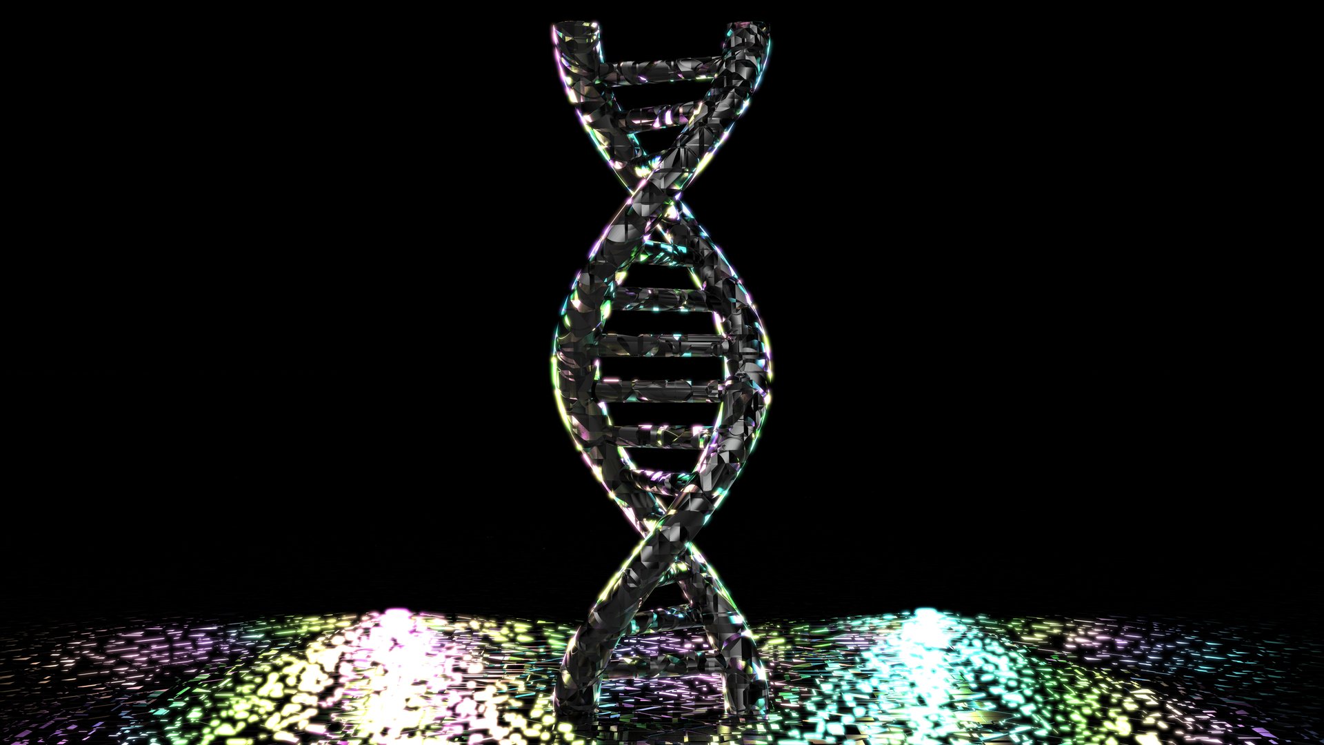 3D Deoxyribonucleic Acid Array Colorful Light Dark Diamond Black Background