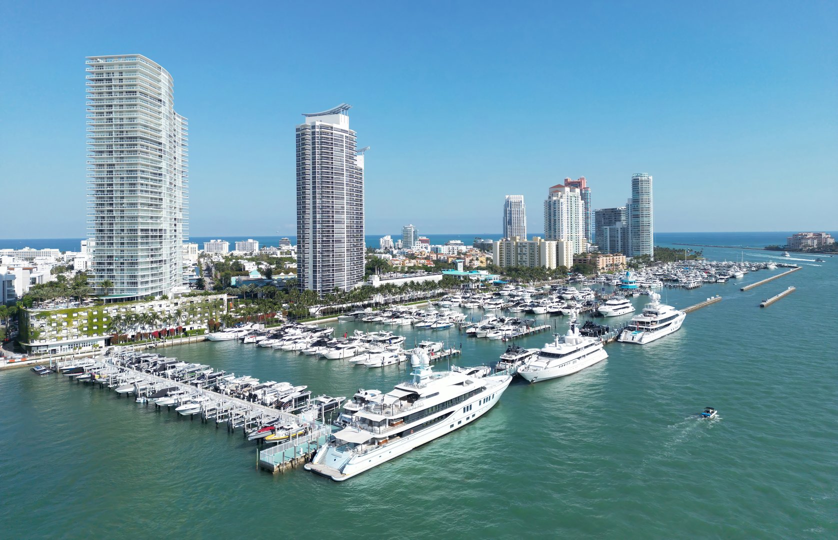 Miami Beach skyline with skyscrapers and ocean
