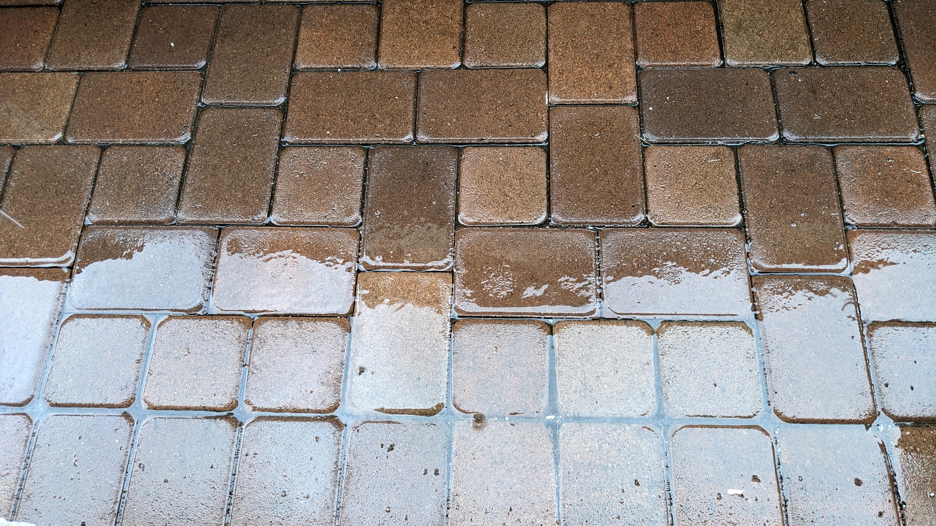 A snapshot of a brick walkway in my backyard getting drenched by rain caused by Tropical Storm Hilary, which had yet to fully impact Southern California.
