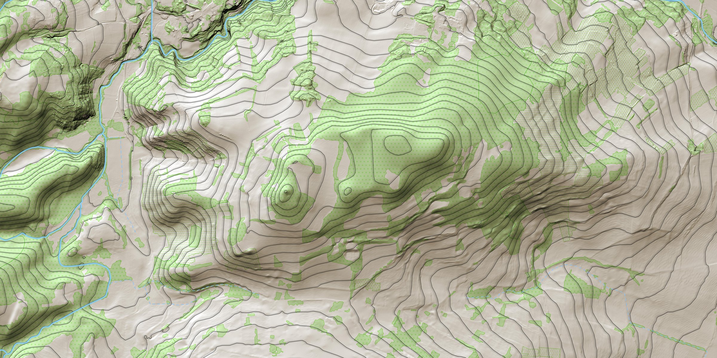 Geographic background concept - Topography - Aerial view of the topography of a mountainous territory - 2d rendering digital terrain model