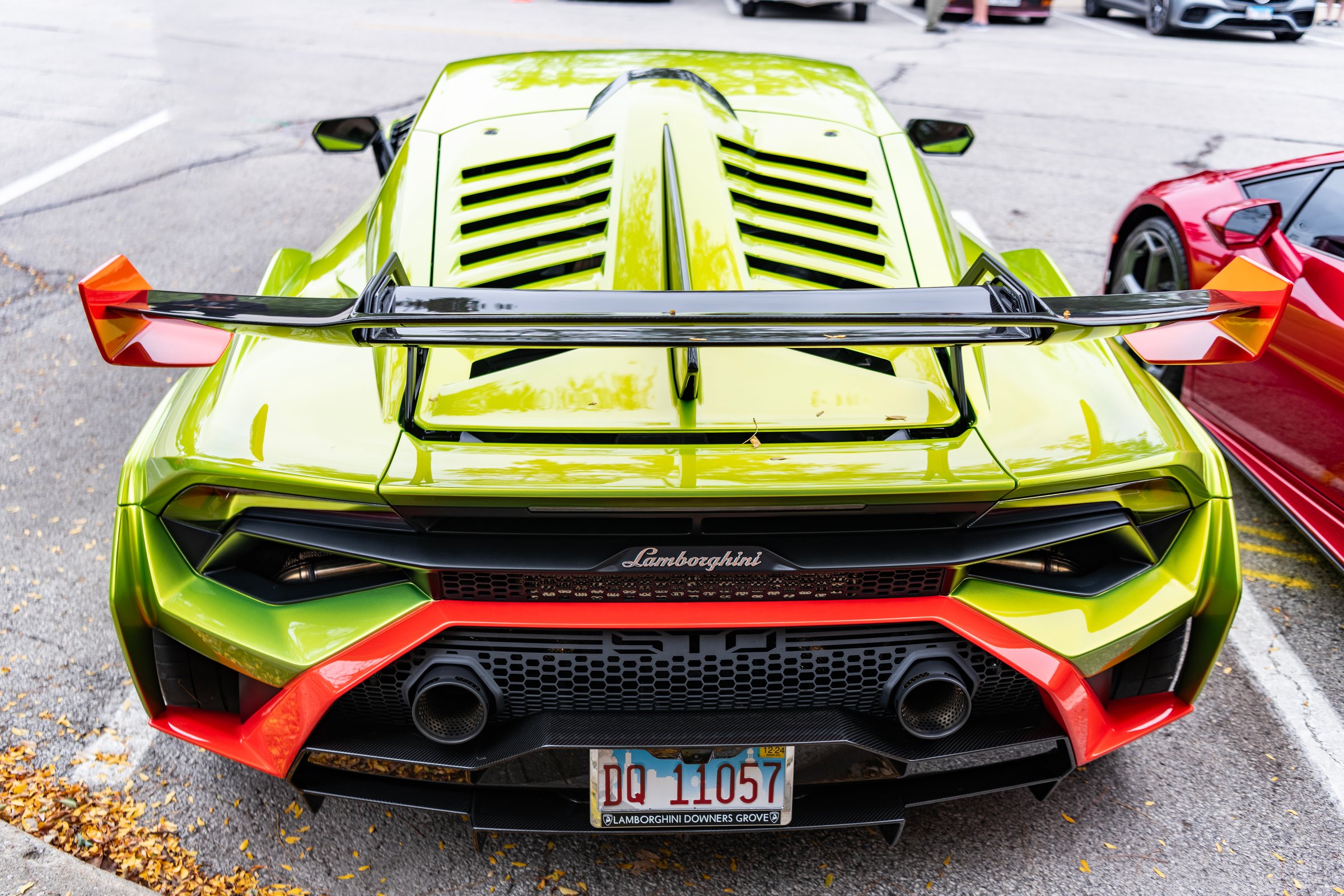 Chicago, Illinois - September 29, 2024: 2021 Lamborghini Huracan STO. Metallic green 2021 Lamborghini Huracan STO parked on the street. Lamborghini is italian Luxury car.
