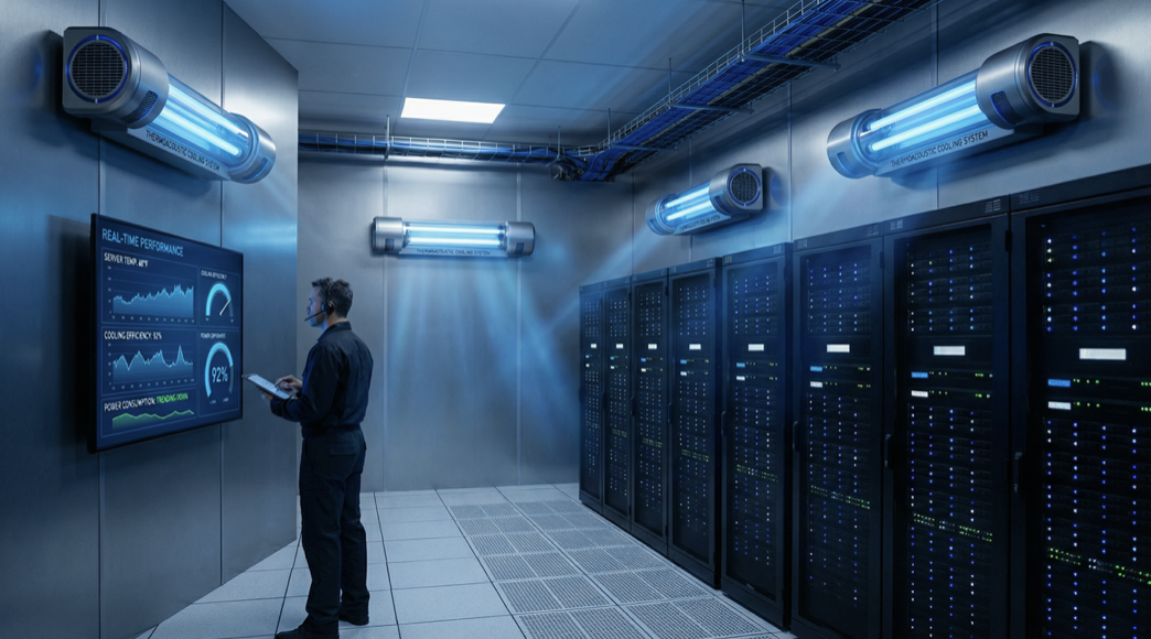 Thermoacoustic cooling system for data center server room