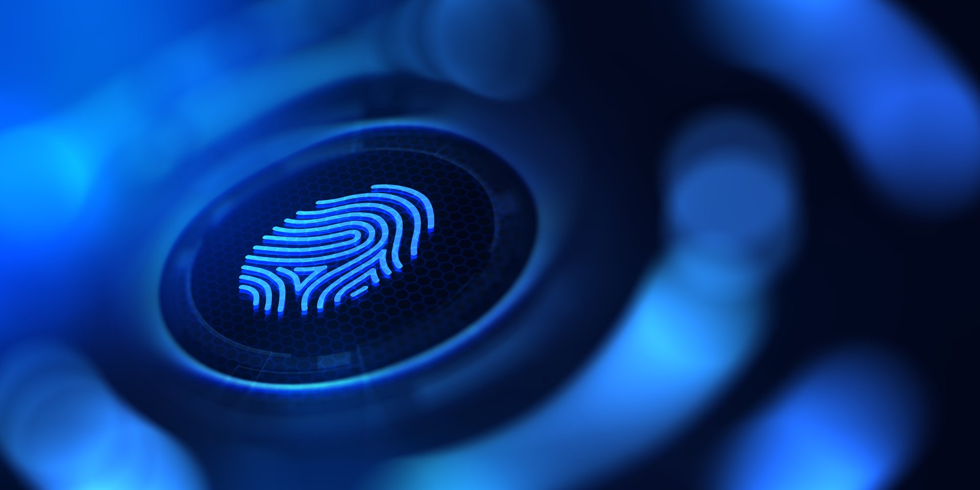 Fingerprint scan provides security access with biometrics identification. Business Technology Safety Internet Concept. 3D Illustration.