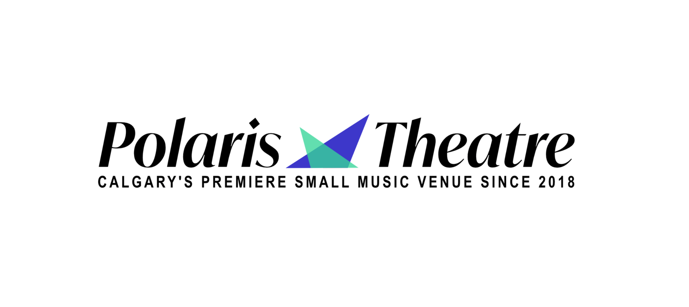 Logo of Polaris Theatre with text Calgarys Premiere Small Music Venue Since 2018 and a stylized design element.