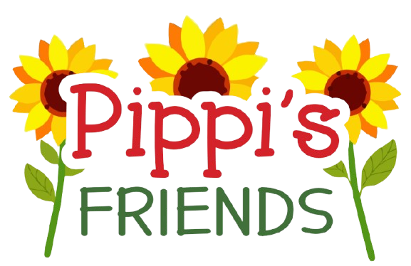 Illustration of three sunflowers above the text "Pippi's Friends" in bold, colorful letters.