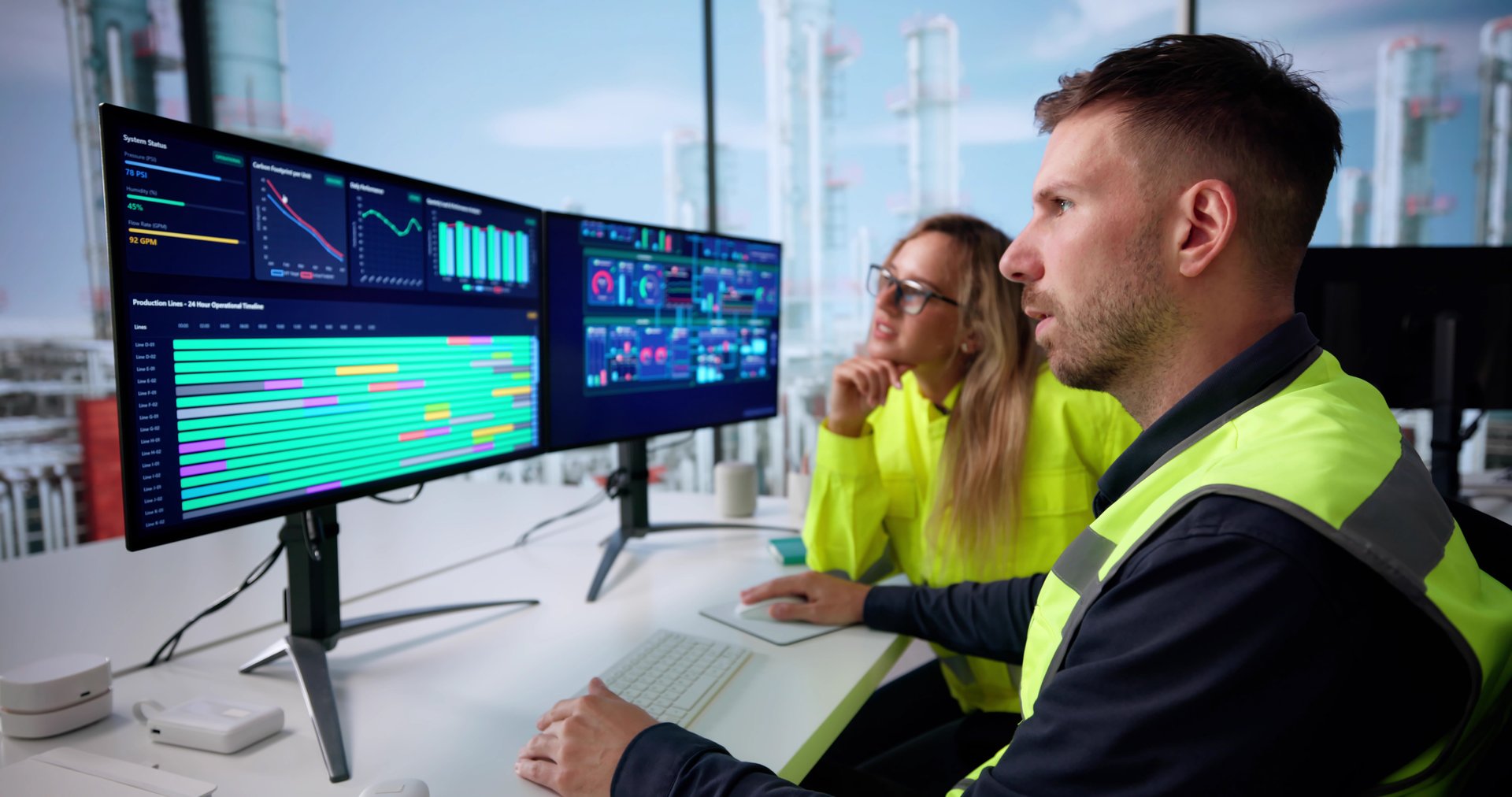 Engineer Operating An Industrial Data Automation System On A Computer.