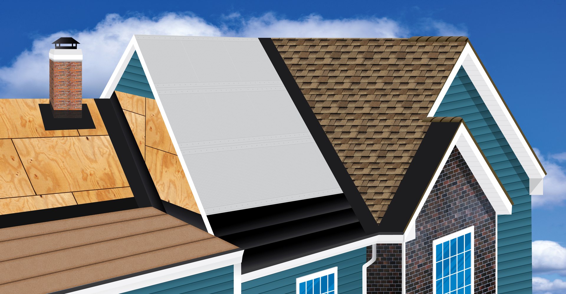 Roofing Roofers Construction Repair with Shingles, Paper, Plywood, Ice Shield and Flashing