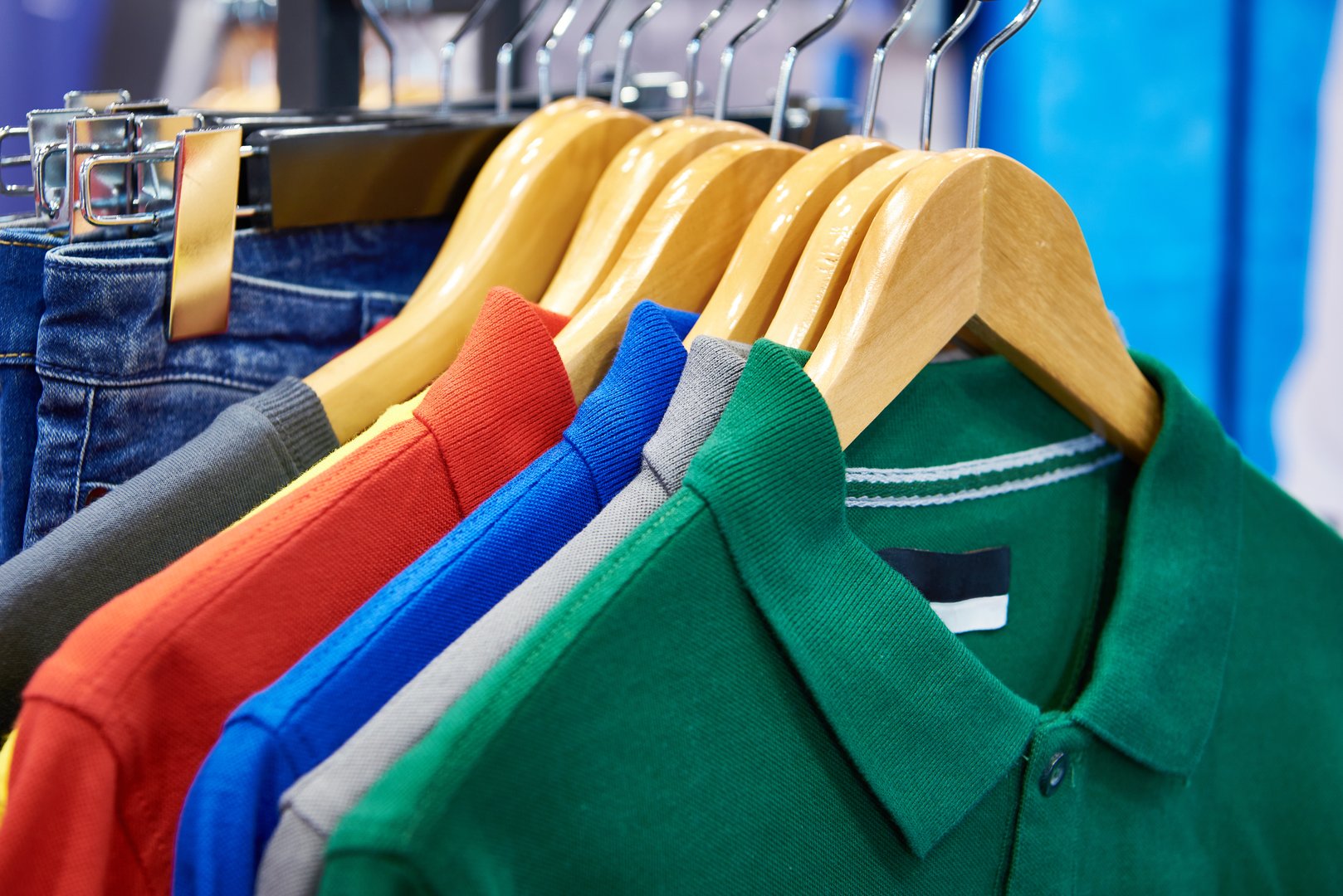 Polo shirts in a clothing store