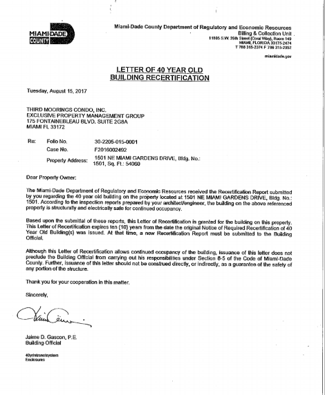 40 Year Certification Document