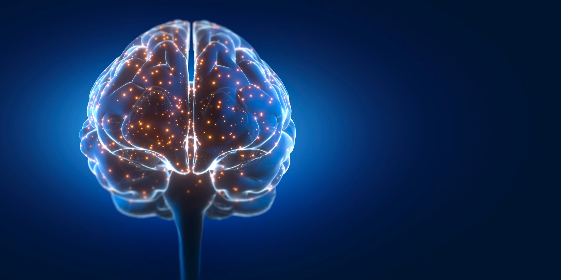 Medical illustration of human brain with electric pulses and activity