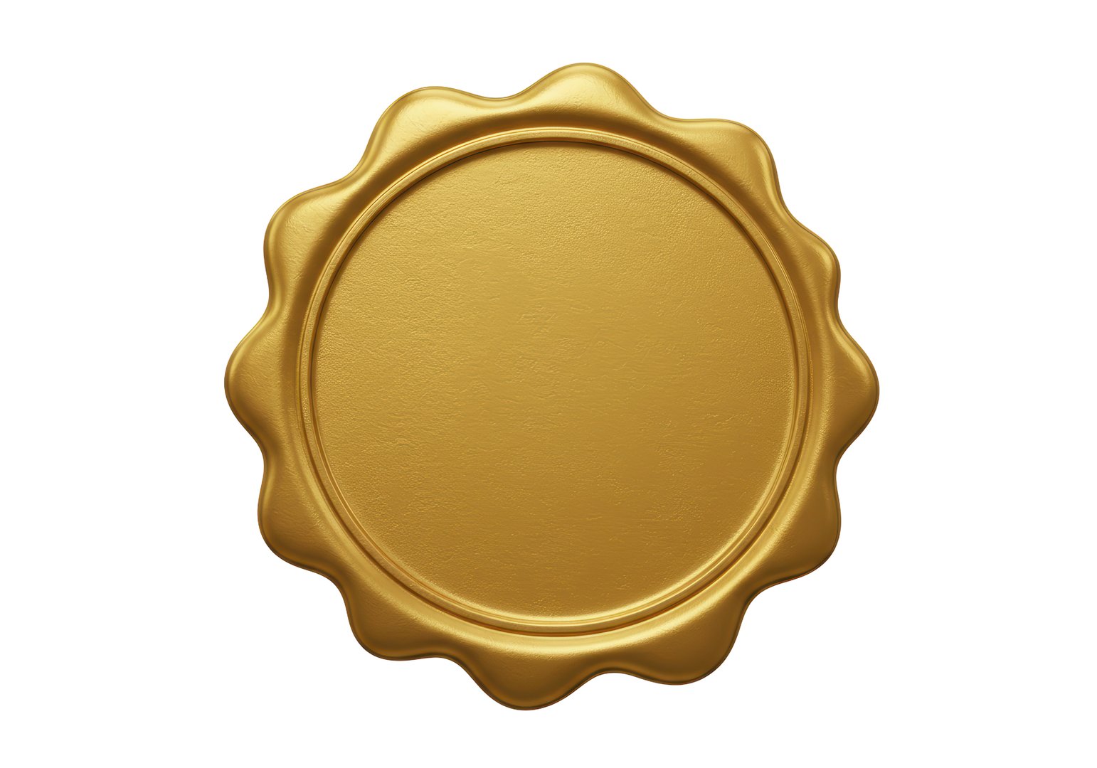 Isolated Blank Golden Embossed Seal with Scalloped Edge