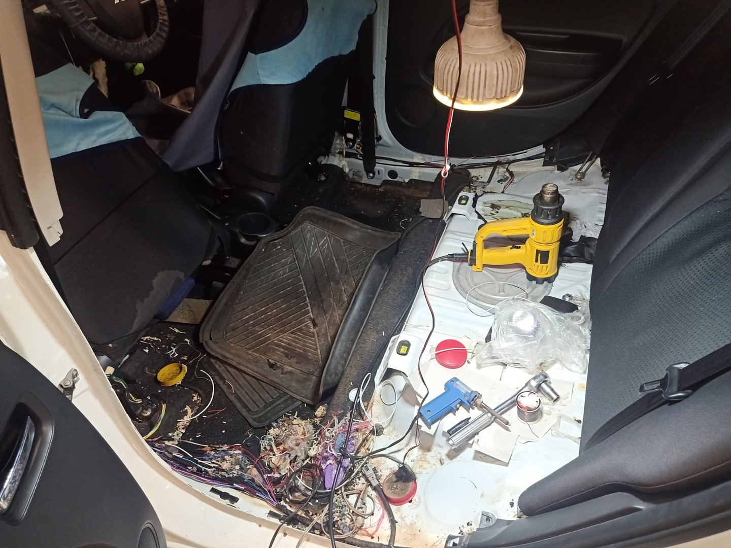 Rat damage to vehicle electrical wiring - destroyed wires in cabin