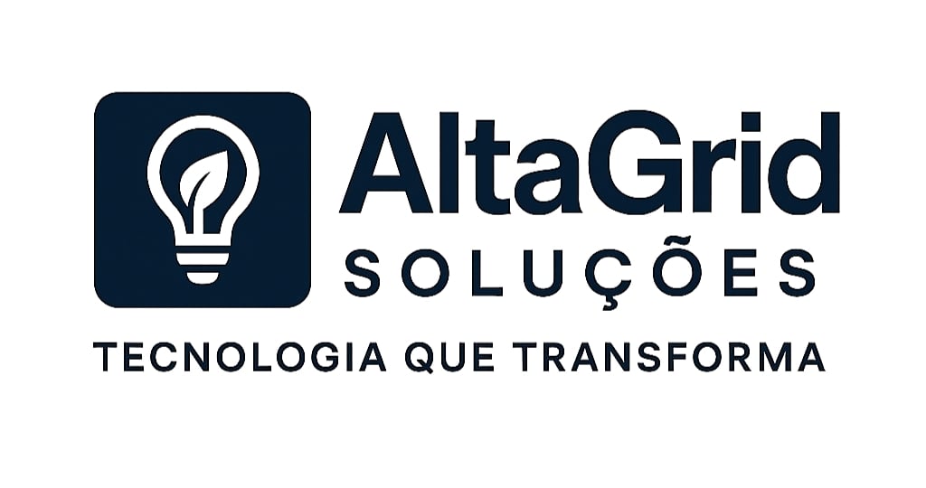 Logo of AltaGrid Soluções featuring a light bulb icon and the text Tecnologia que transforma.