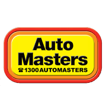 Auto Masters logo with a yellow and orange background, featuring the companys name and phone number 1300AUTOMASTERS.