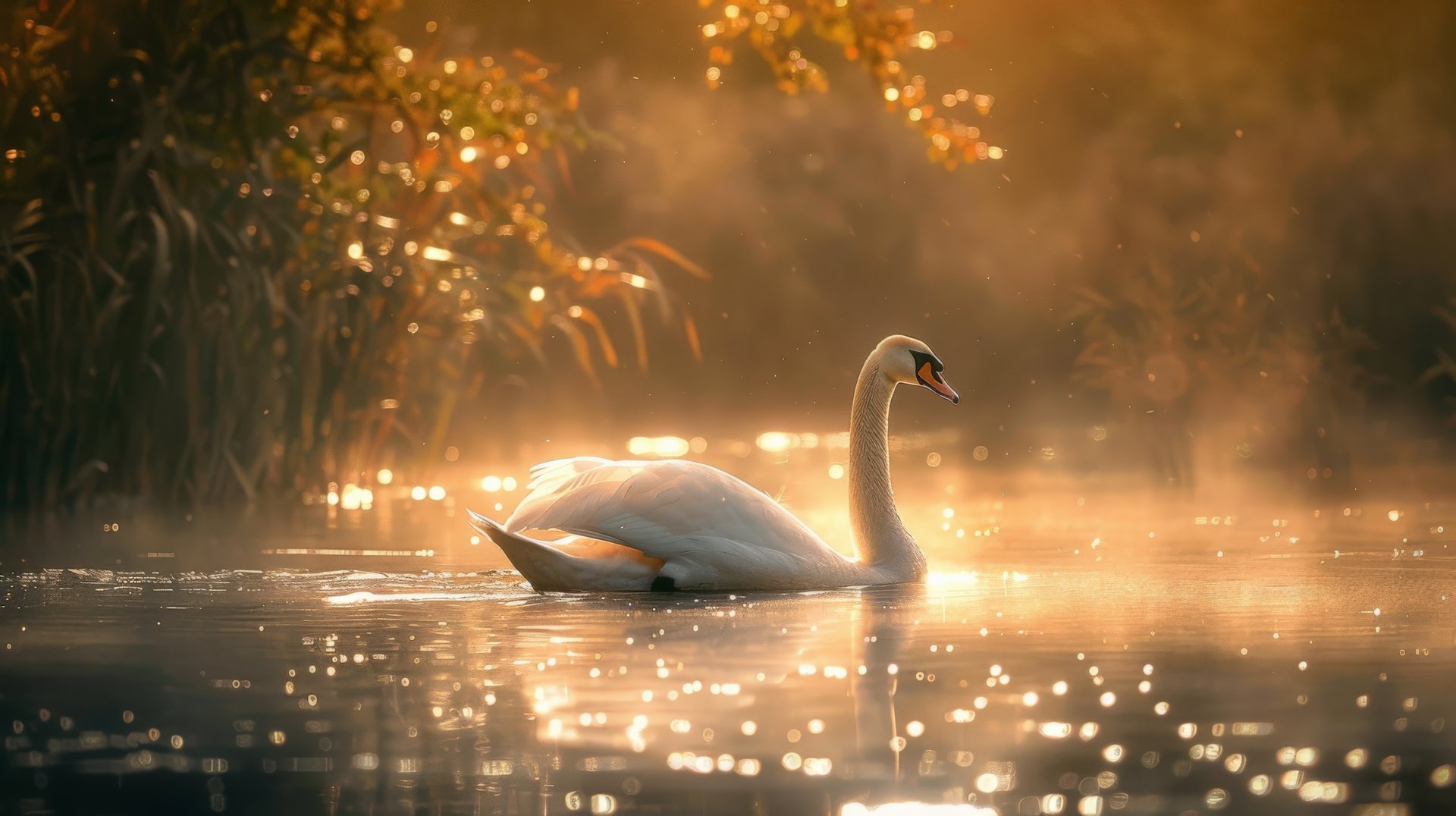 Labud na jezeru pri izlasku sunca - simbol Emerald Energy Therapy