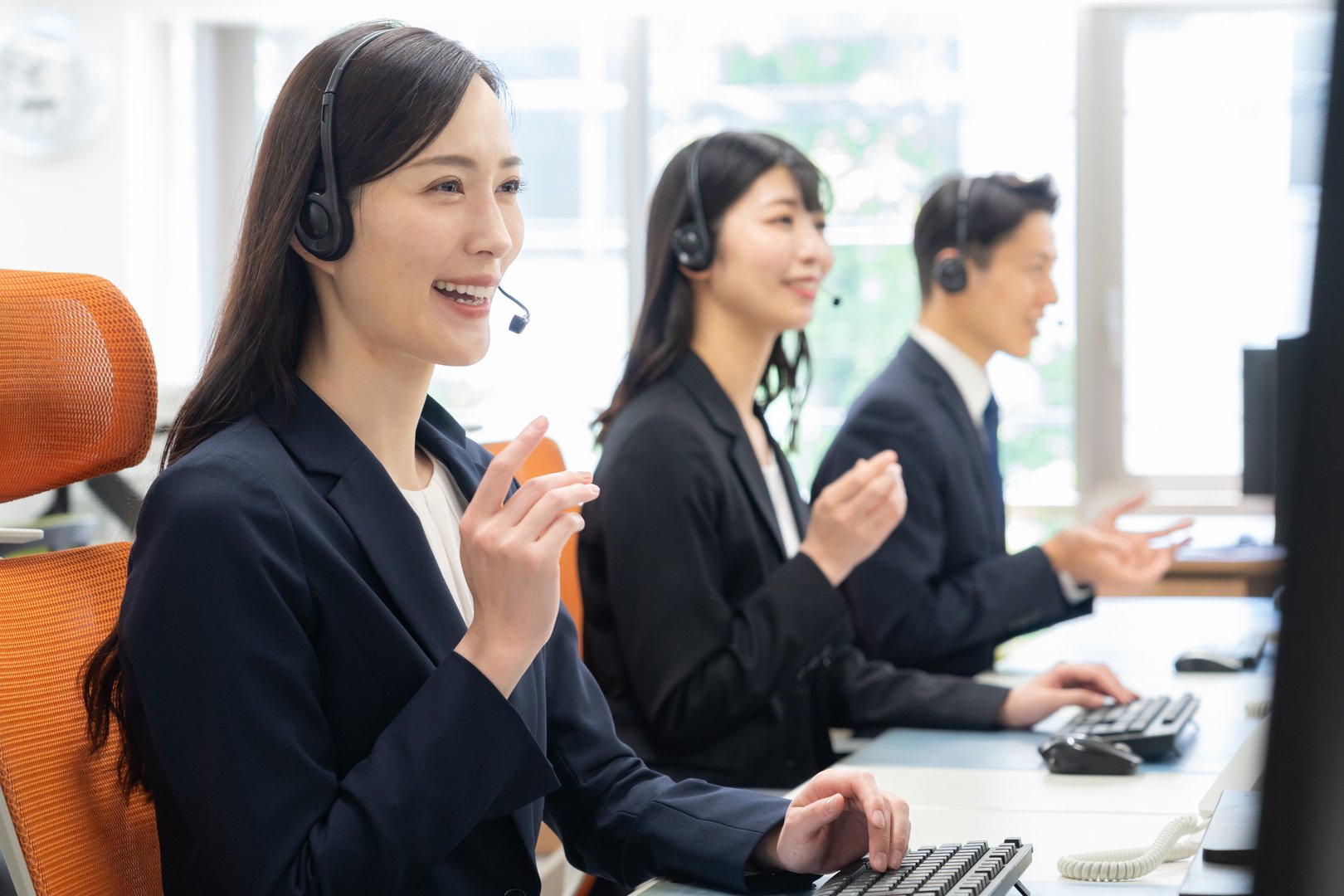 Male and female call center operators