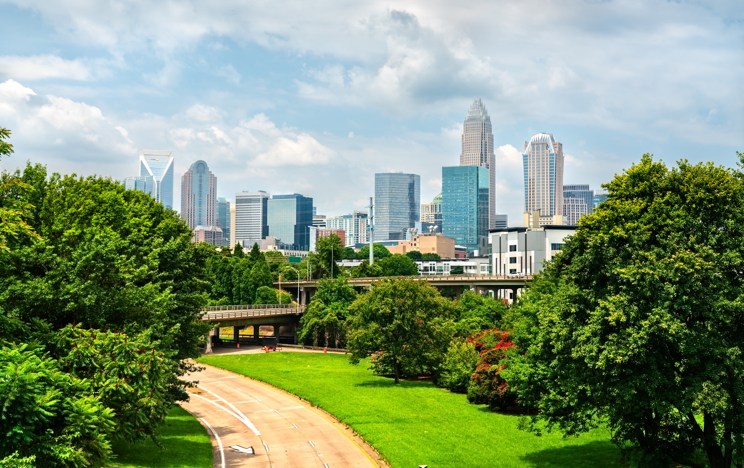 Charlotte city downtown skyline cityscape in North Carolina, United States