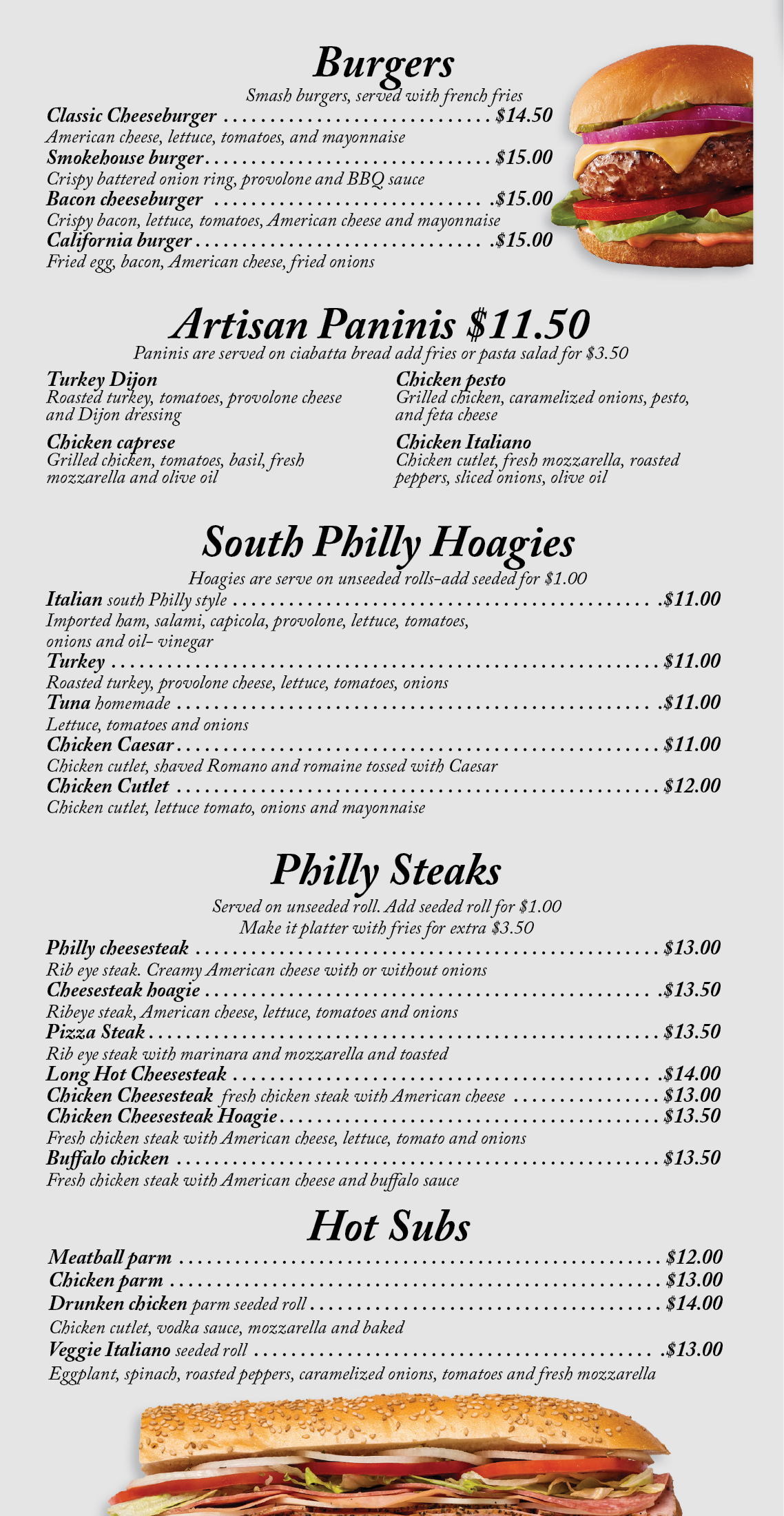 Tony Roni's Menu Panel 1