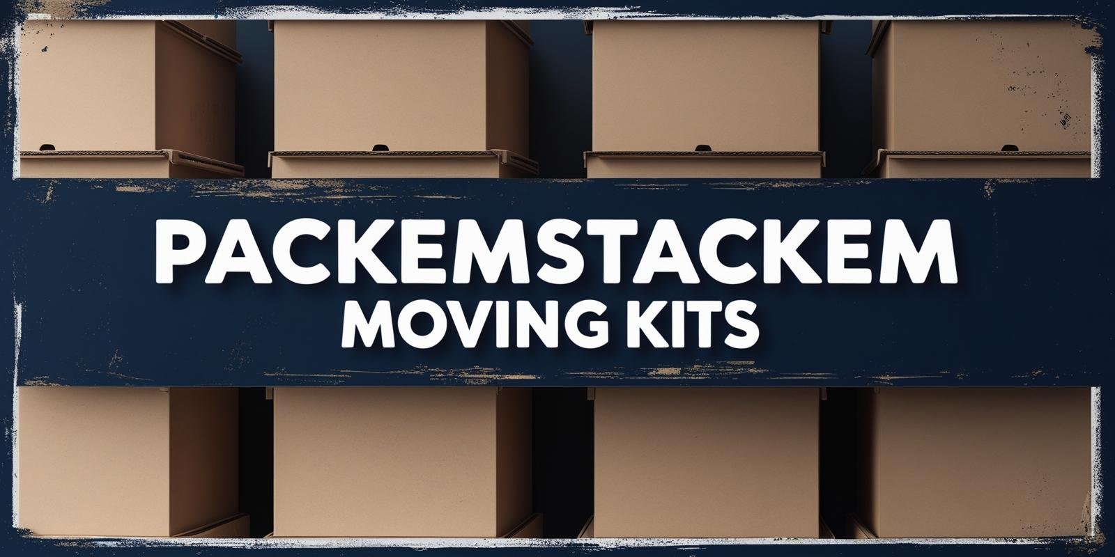 PackEmStackEm Moving Kits sign with dark blue background and packing boxes