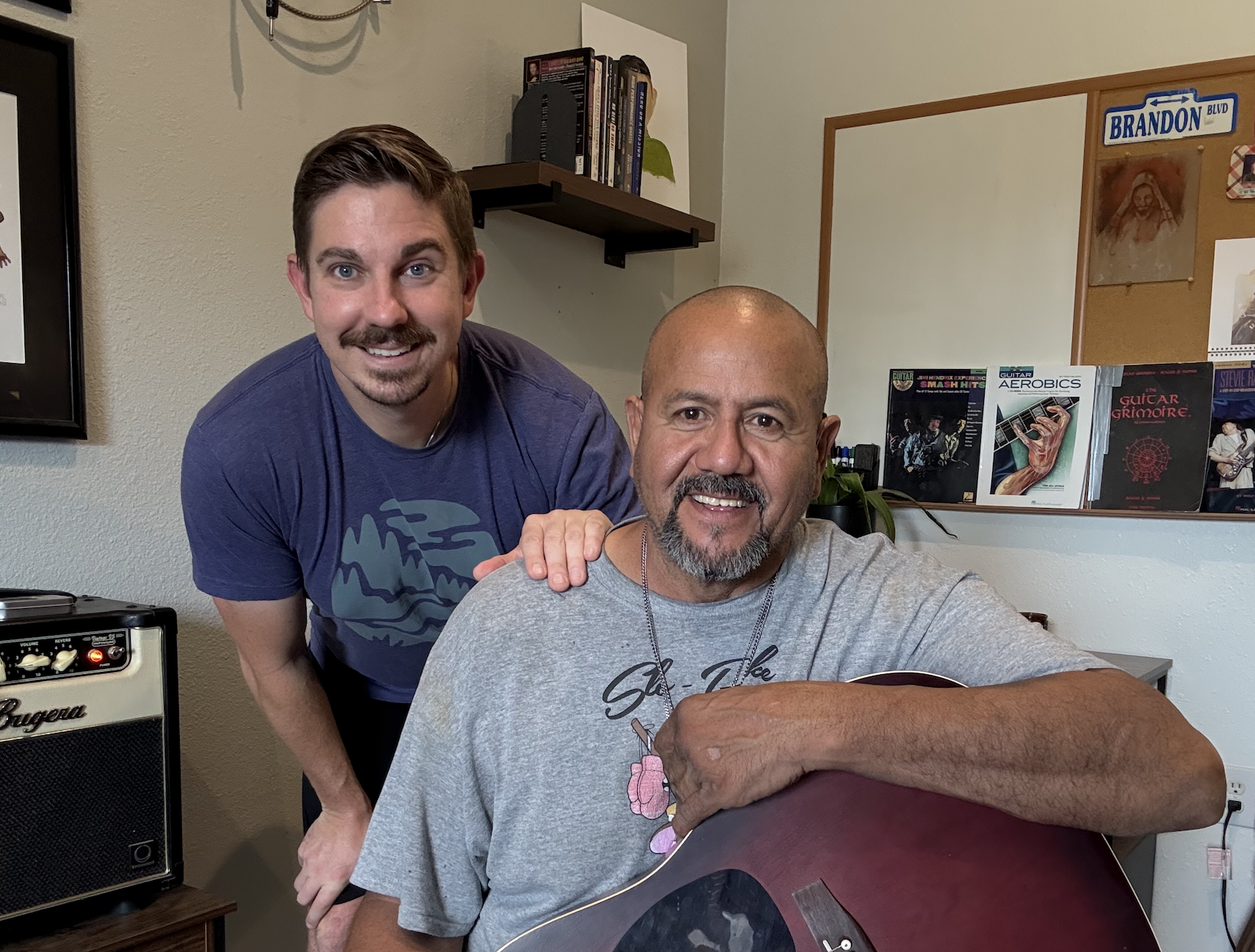 Teaching guitar student