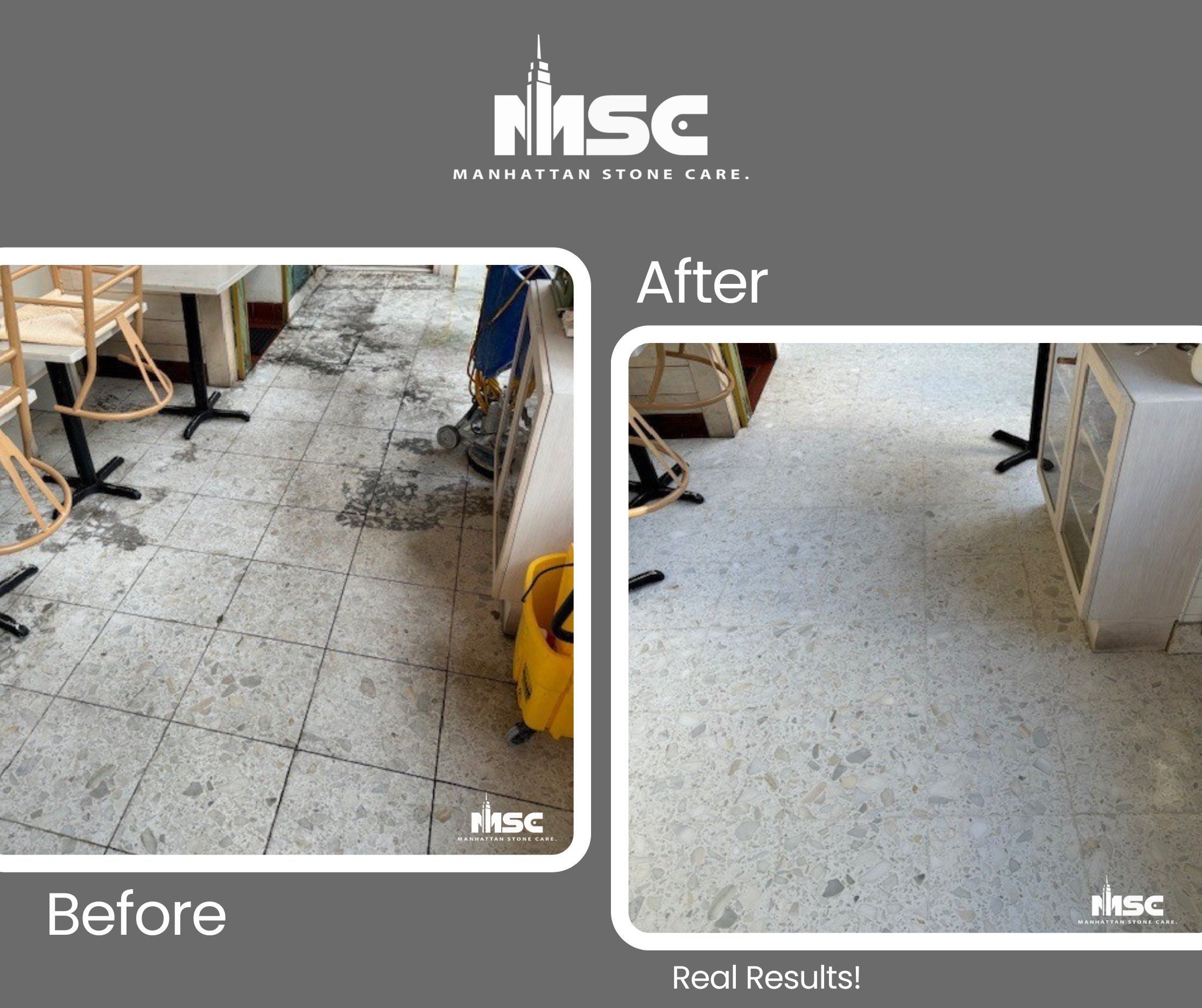 Manhattan Stone Care Terrazzo Floor Restoration before and after in New York City
