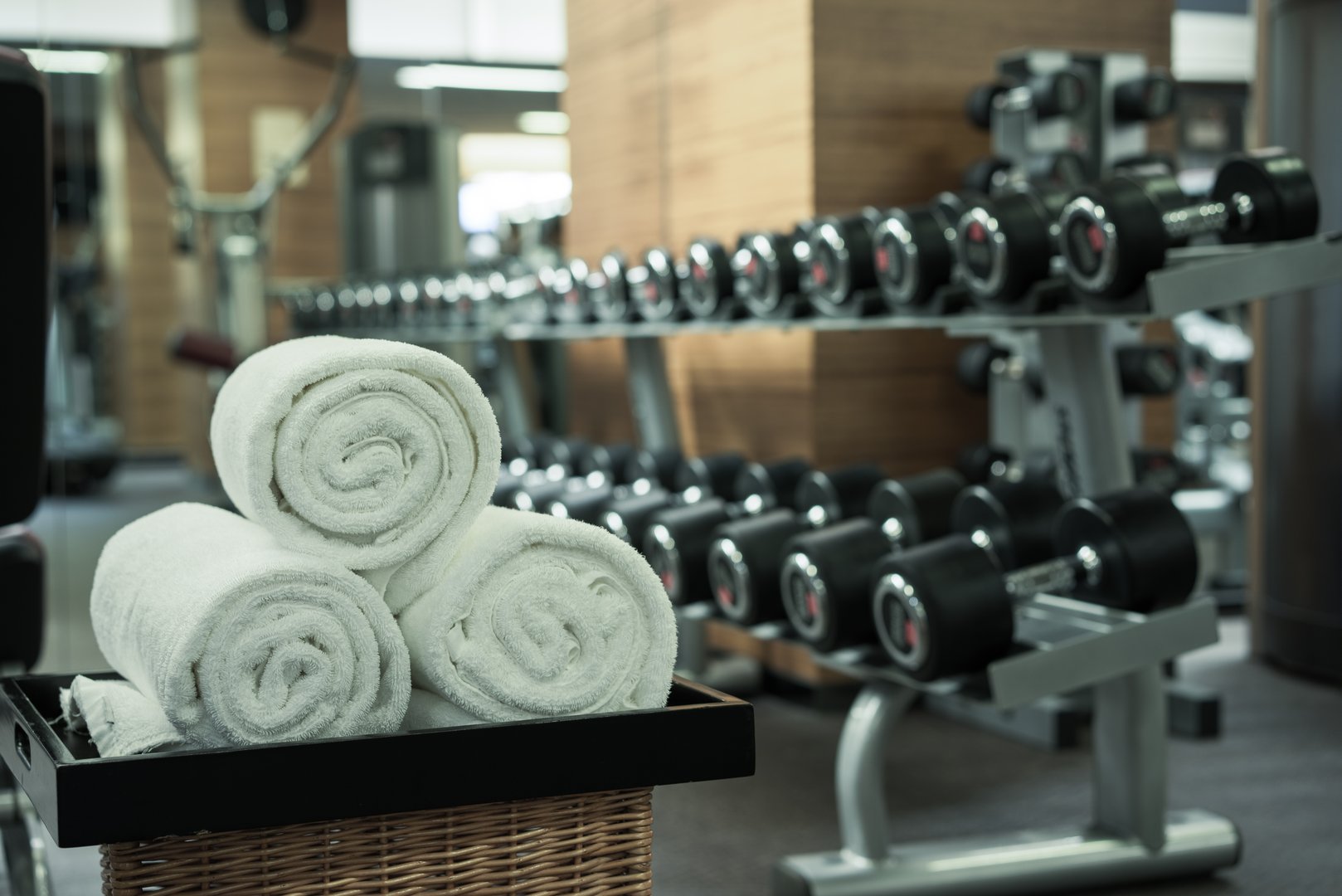 Gym with white towels