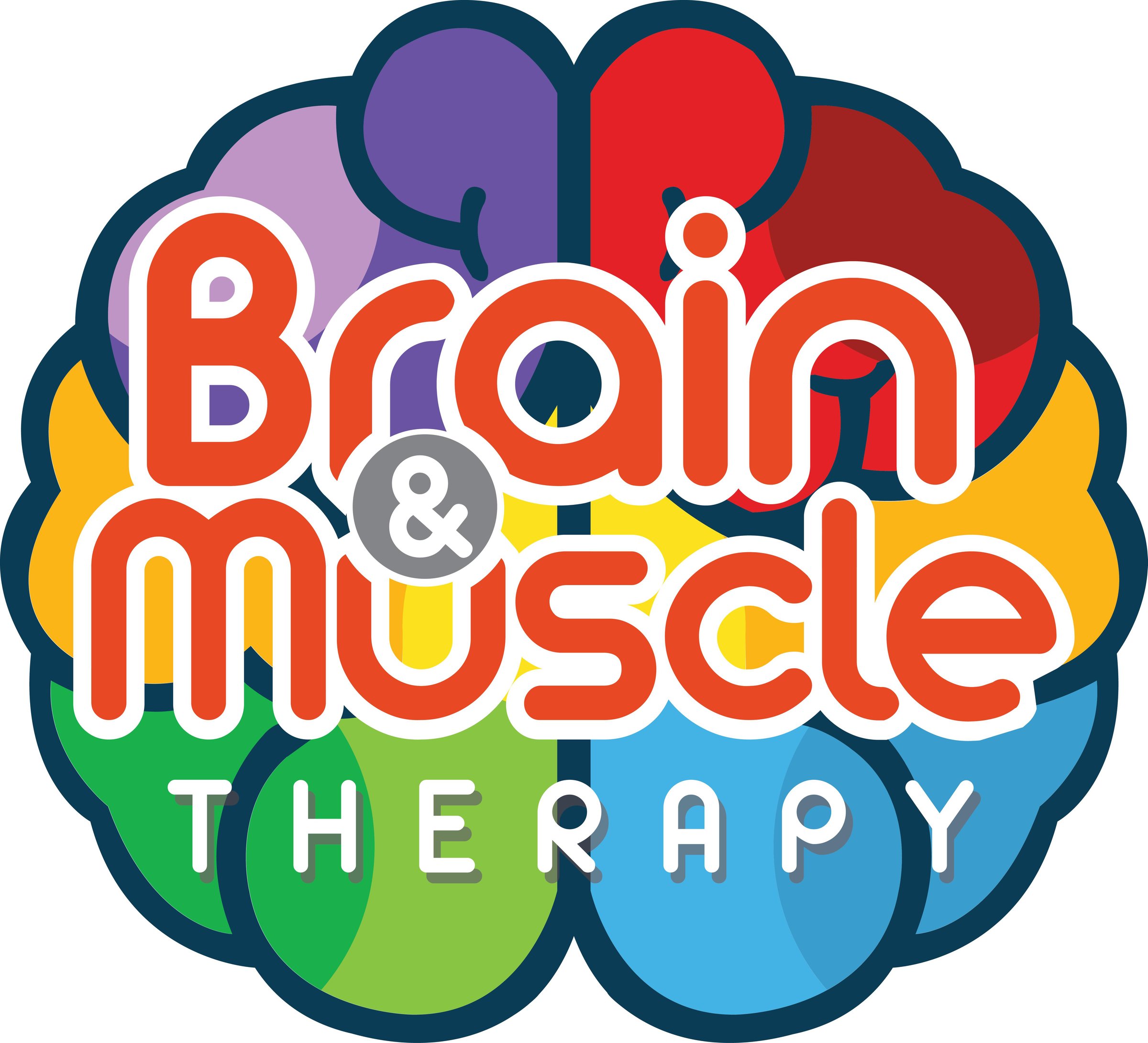 Logo with the words Brain &amp; Muscle Therapy on a colorful brain background.