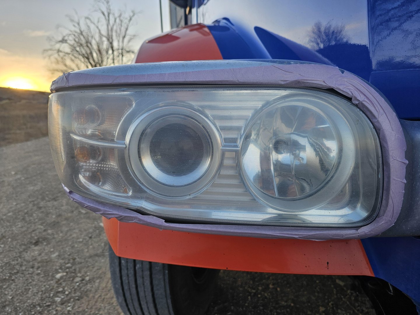 Before headlight restoration - 18-wheeler cloudy headlights