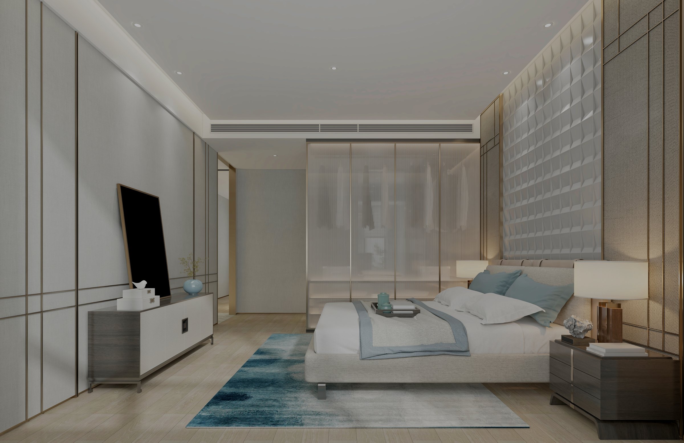 3d render modern bedroom hotel room