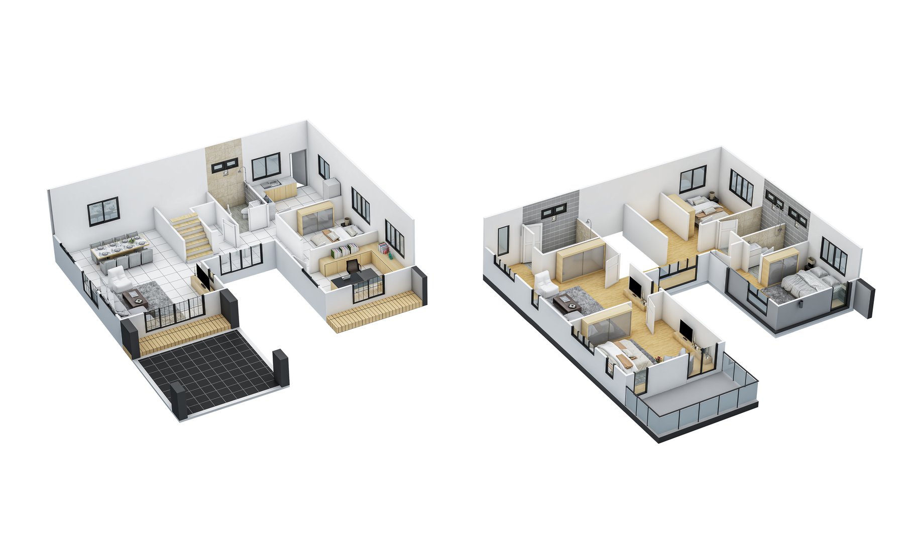 Floor plan top view. House interior isolated on white background. 3D render