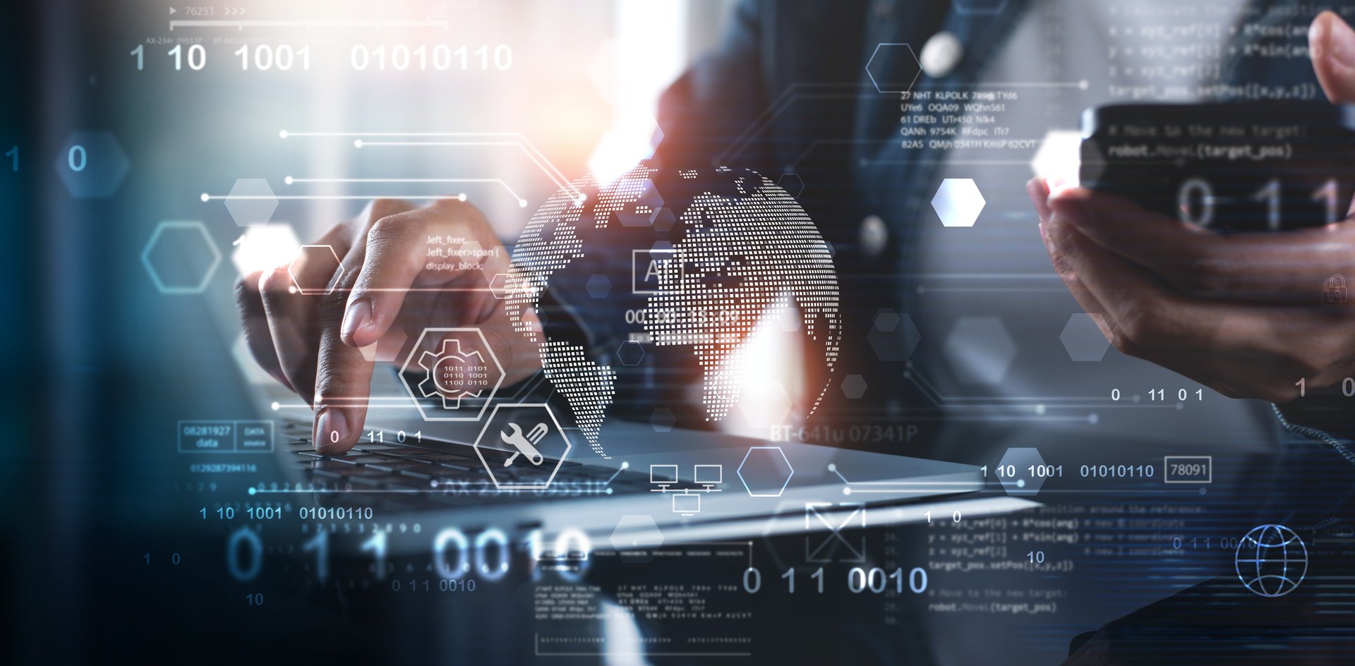 Technical support customer service concept, software engineer using laptop computer with customer support and global network, internet technology, it support, digital system service