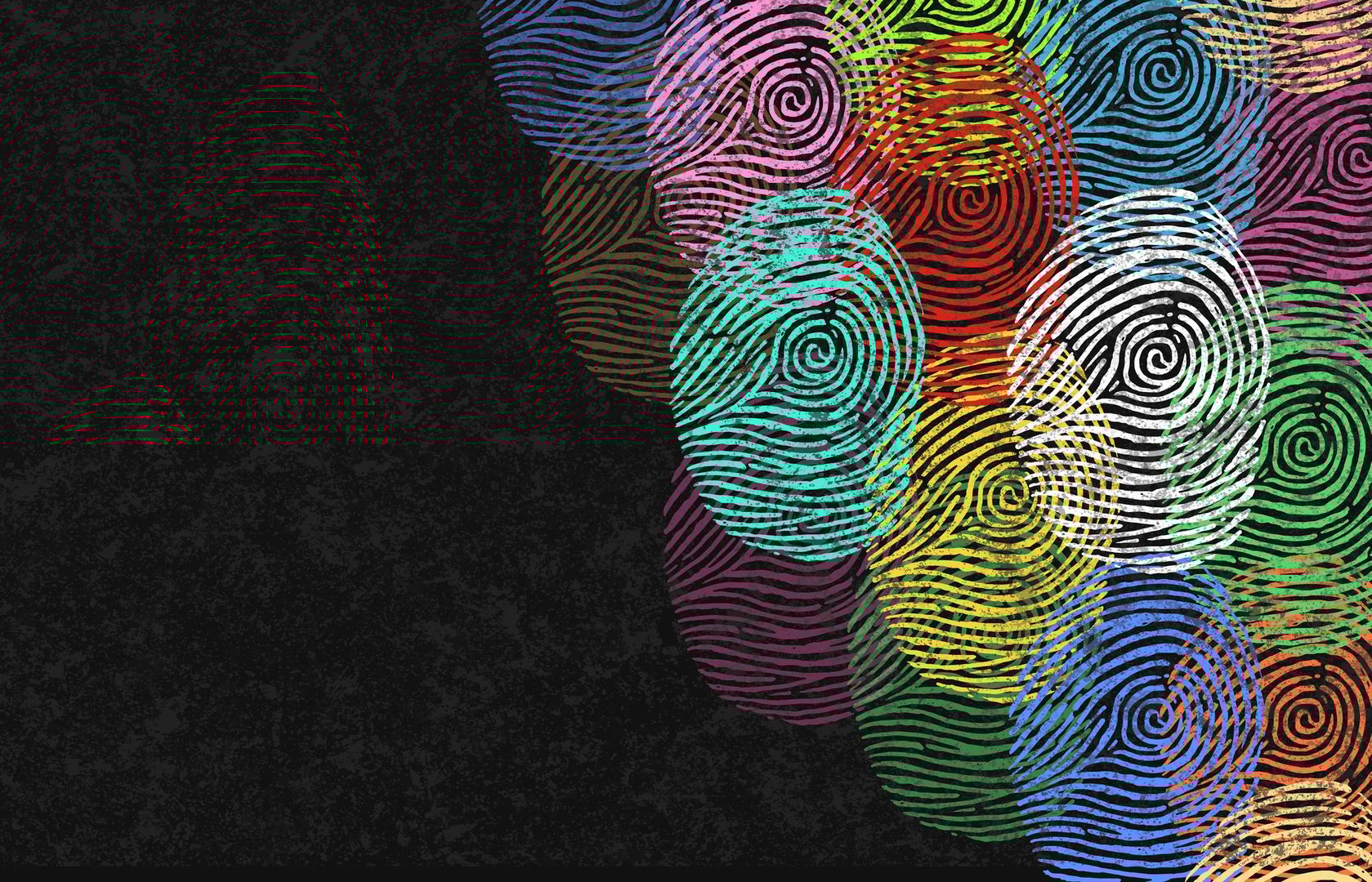 Diverse Identity Design group of multicolored fingerprints together as a beautiful tapestry of humanity as core values of creativity diversity inclusion belonging and multiculturalism or forensics icon.