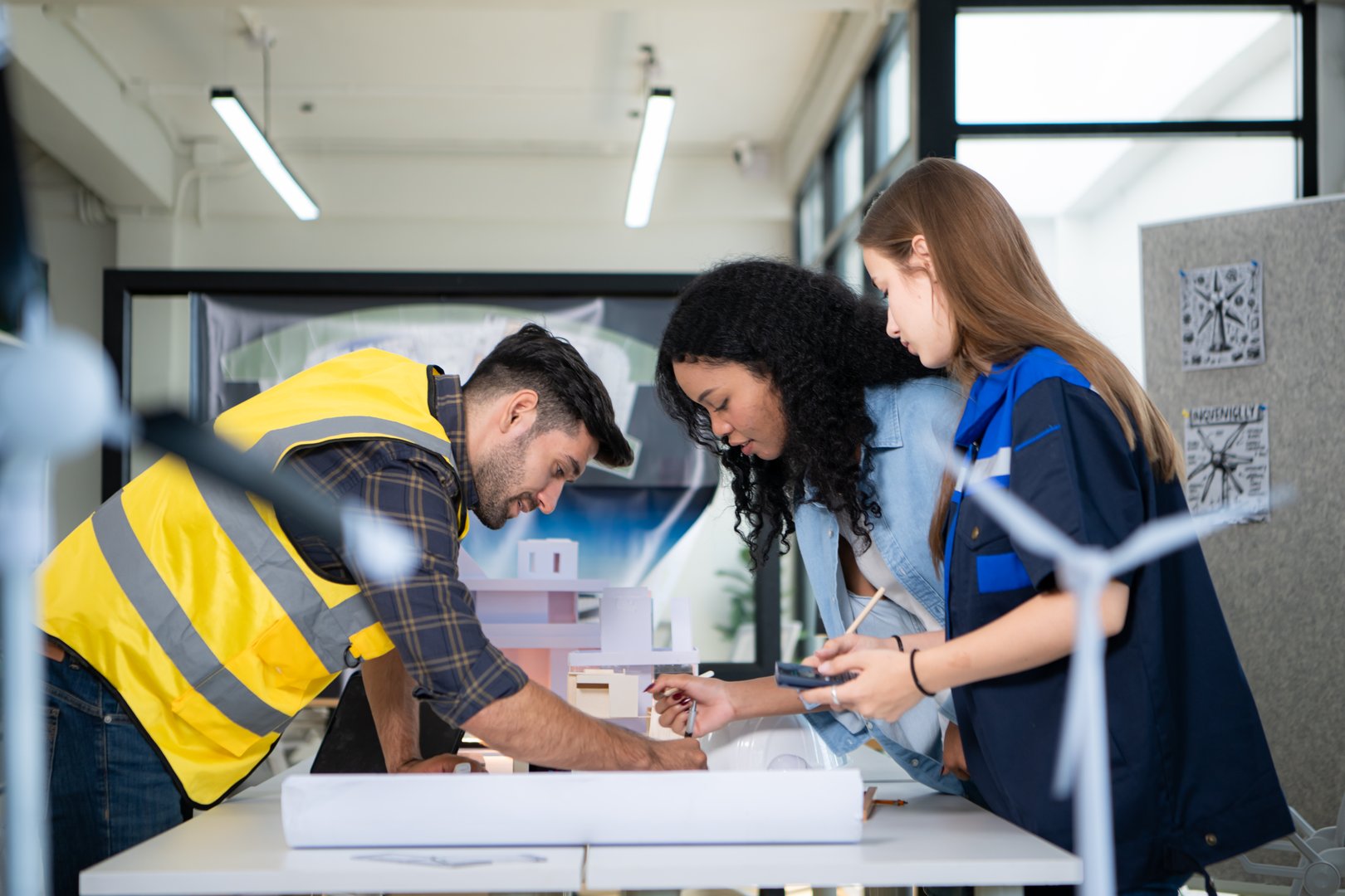 Engineers, architects, and designers collaborate to design a building that employs natural energy.