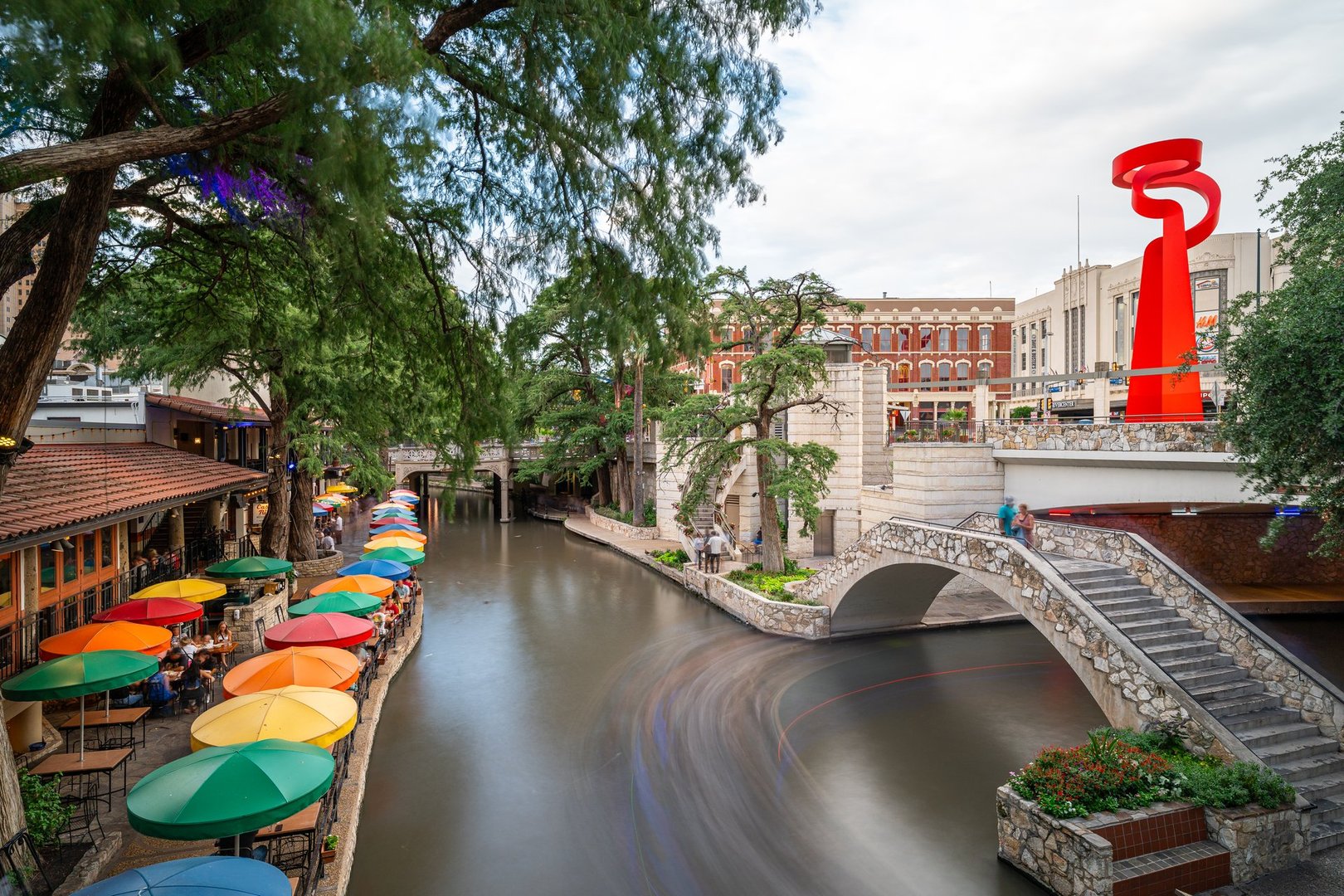 San Antonio, Texas Riverwalk at sunset. Long Exposure photo.