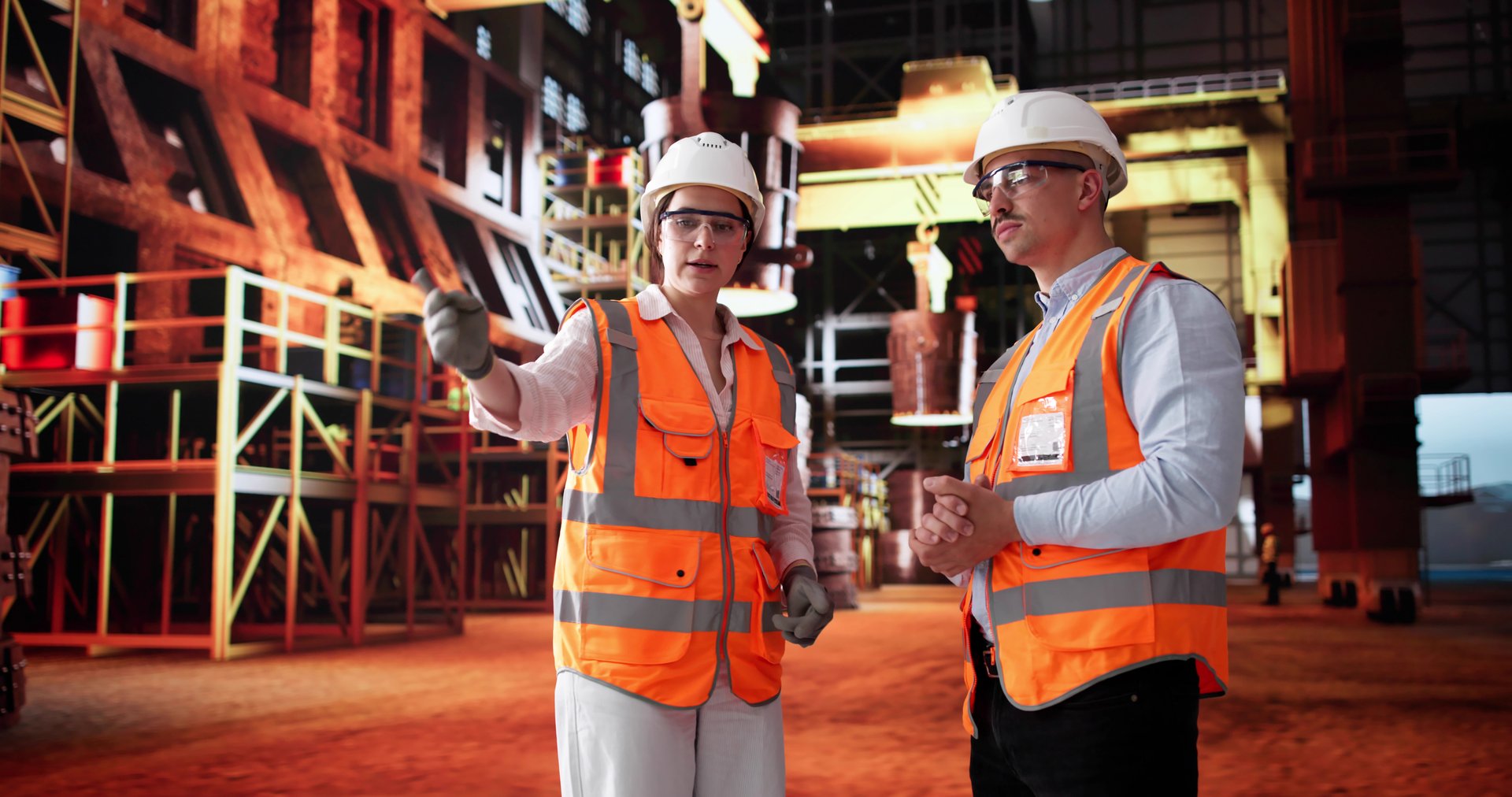 Quality Control Team At Steel Manufacturing Plant Discussing Ironwork Molds