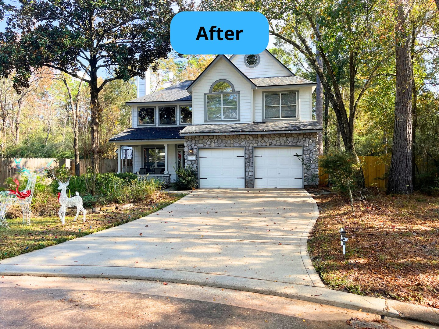 Before and after pressure washing concrete surface