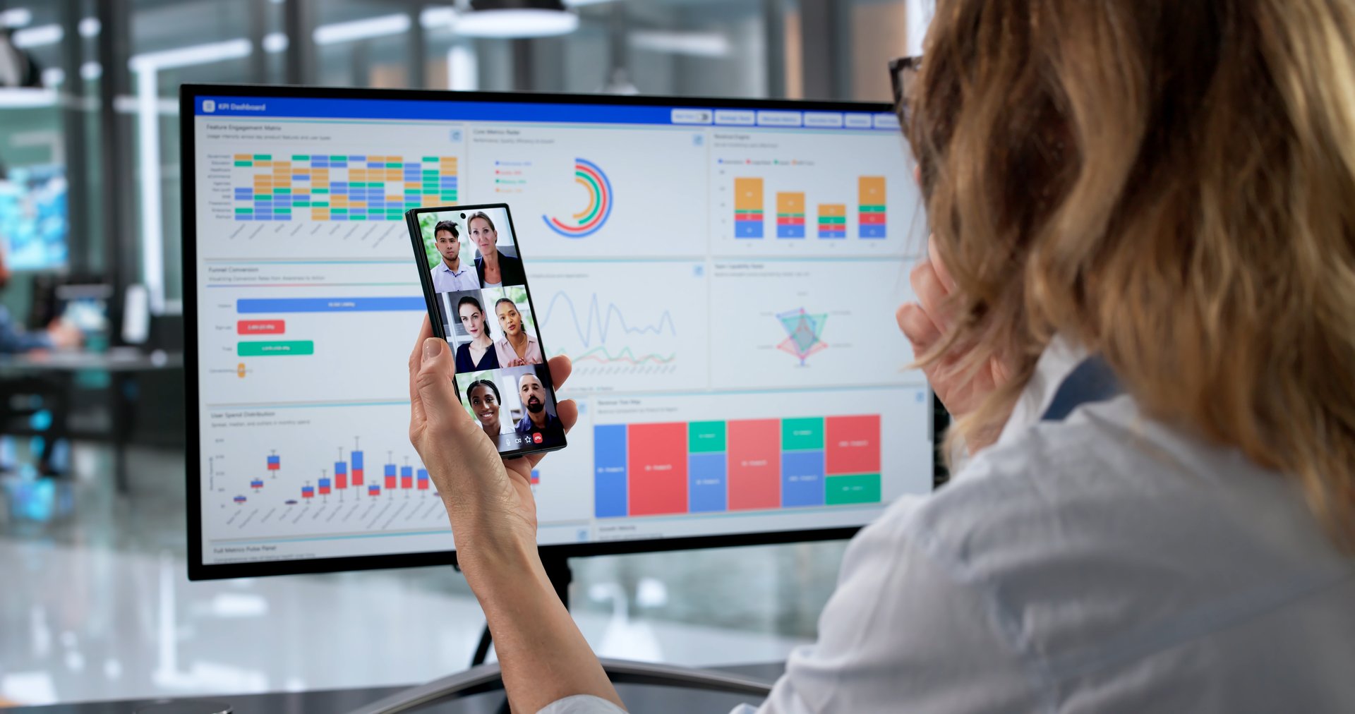 Remote Business Analyst Using Smartphone For Virtual Office Meeting