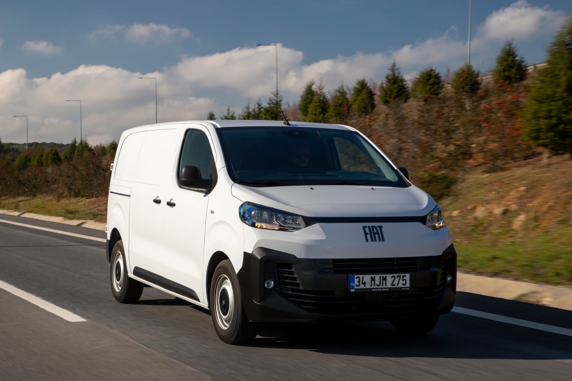 Istanbul, Turkey - January 06 2025 : Fiat Scudo is a versatile light commercial van. It is on the highway.