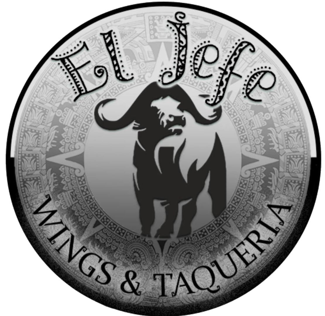Circular logo with ornate bull head silhouette and text reading Life, wings and taqueria around the border