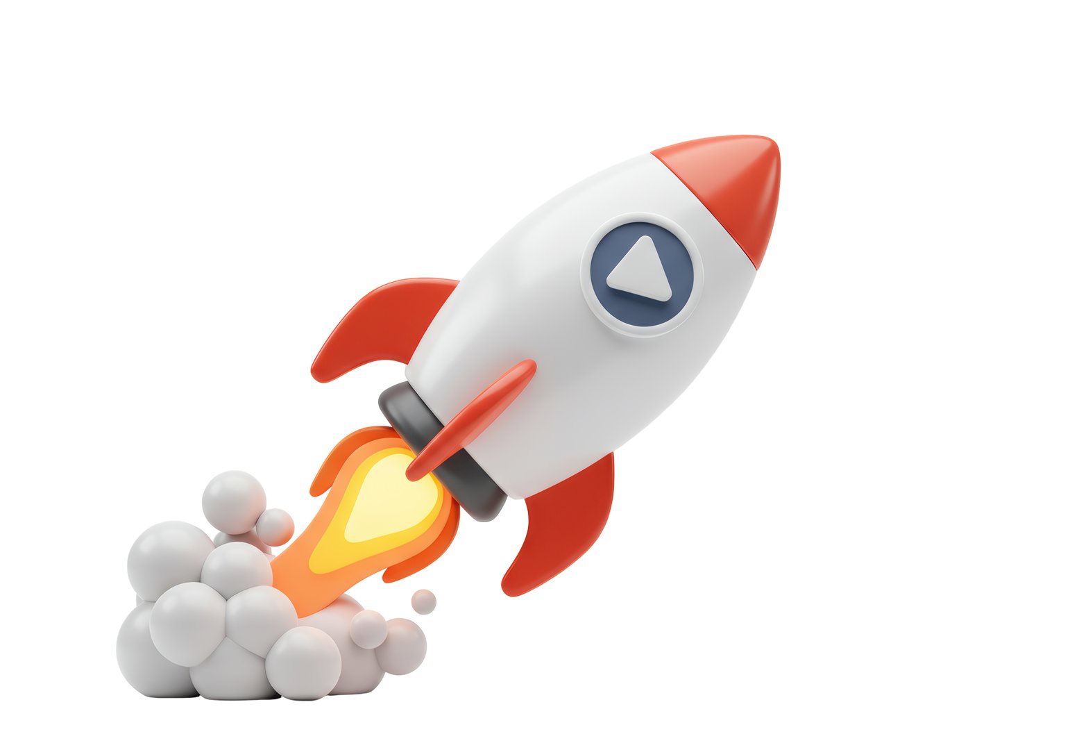 Isolated Cartoon Rocket Launching with Flame Trail