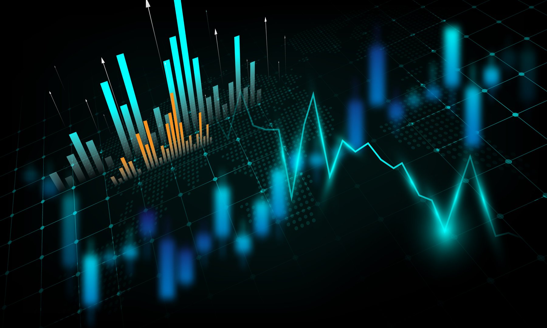 Analysis of graphs, financial market charts, economic fluctuation trends