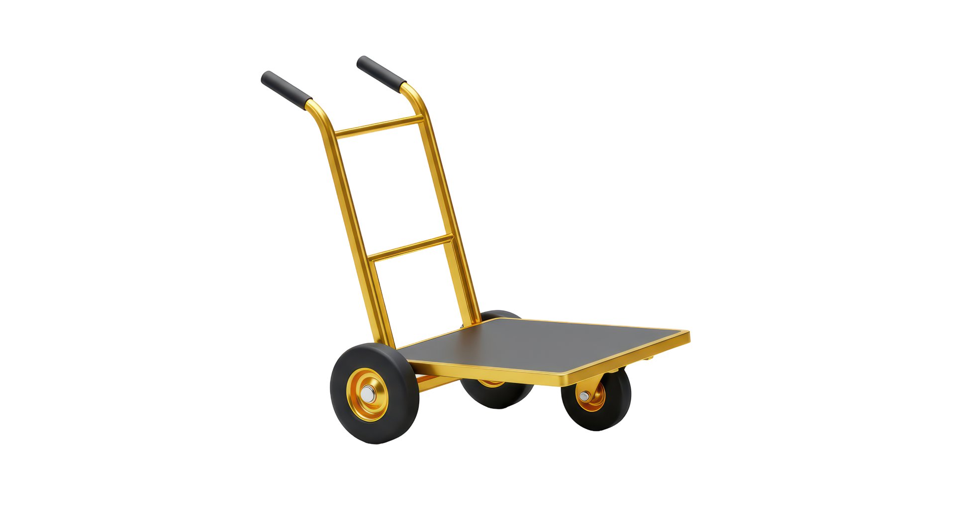 Isolated Golden Hand Truck with Black Platform