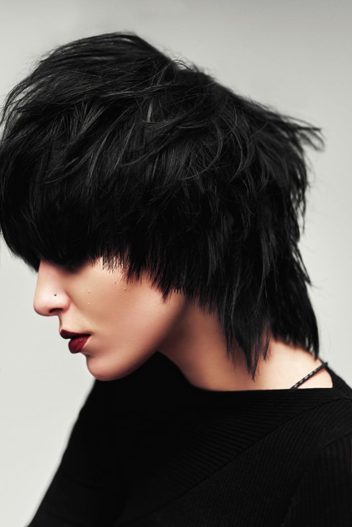 Makeup beautiful woman face with short hair style