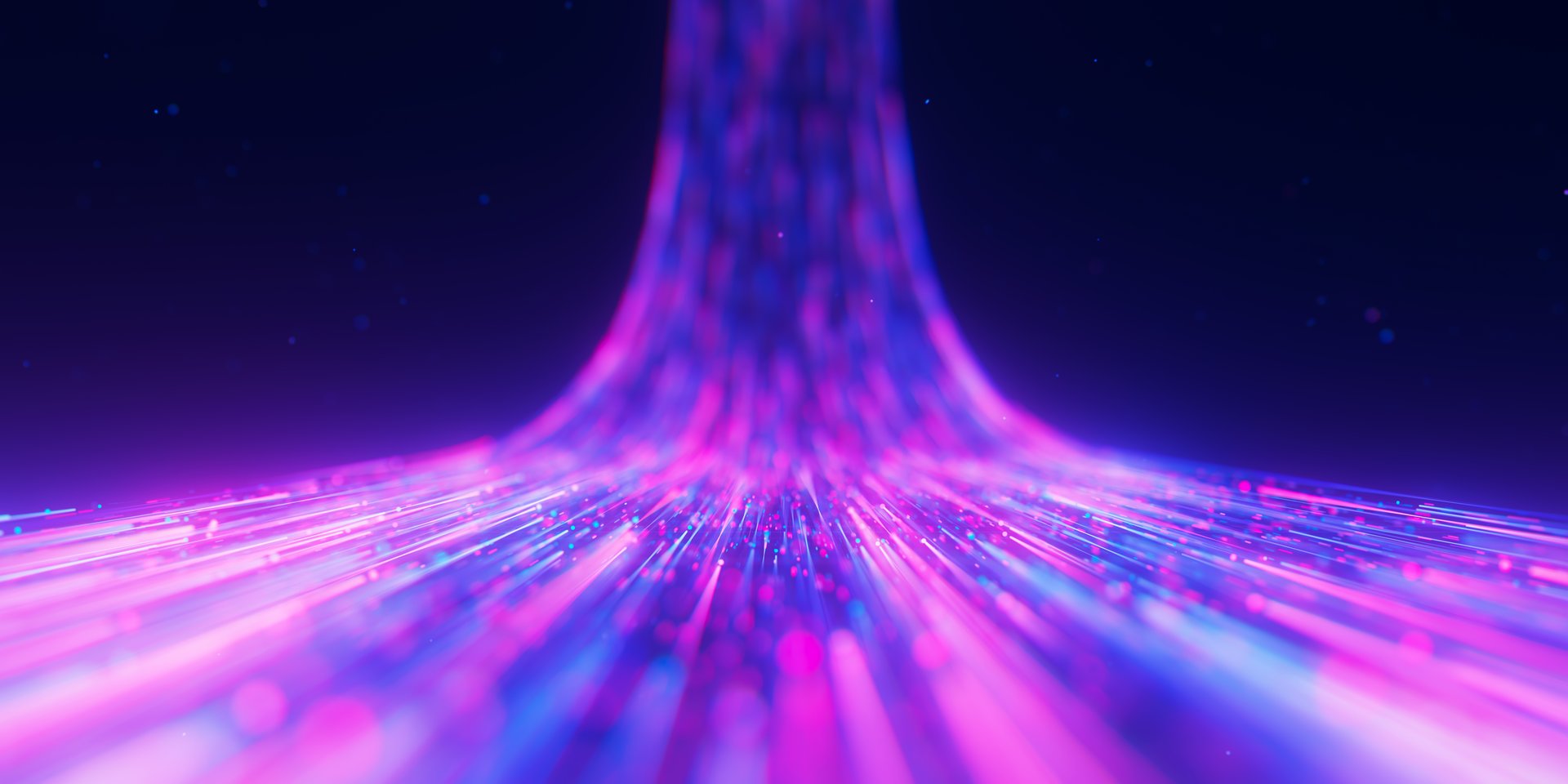 Ascending bigdata light speed flow. Abstract digital data stream of quantum computing. Cyberspace of qubit trail waves. Modern tech information transmission