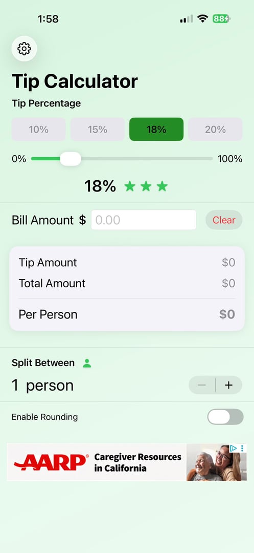 Tip Calculator App on iPhone